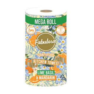 (SINGLE x 12) FABULOSA MEGA KITCHEN TOWEL 2ply LIME BASIL160sht