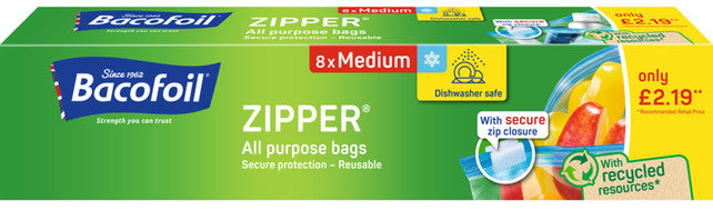 (8's x 12) BACOFOIL ZIPPER BAGS 3L - MEDIUM pm£2.19