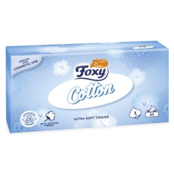 (12 x 90fill) FOXY COTTON FACIAL TISSUES REG 3ply