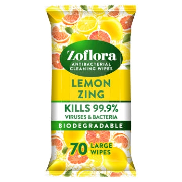 (6 x 70's) ZOFLORA ANTI BAC CLEANING WIPES - LEMON ZING