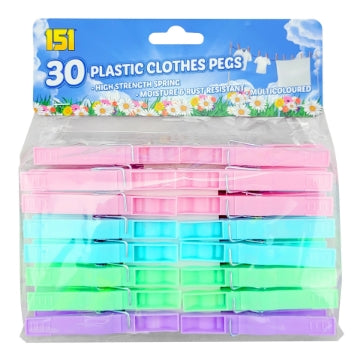 (12 x 30's) PLASTIC CLOTHES PEGS