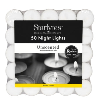 (12 x 50's) STARLYTES - UNSCENTED NIGHTLIGHTS 8HR BURN TIME