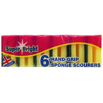 (10 x 6pk) SUPERBRIGHT - SPONGE SCOURERS HAND-GRIP 6pk