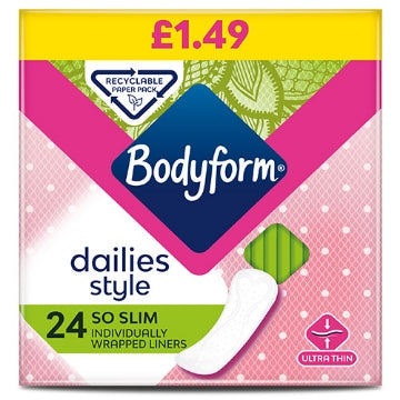 (18 x 24 pads) BODYFORM DAILIES STYLE SO SLIM LINERS