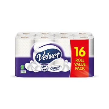 (1 x 16pk) VELVET CLASSIC QUILTED TOILET ROLL 3ply 150Sht