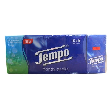 (16 x 10pk) TEMPO HANDY ANDIES 4ply POCKET TISSUES 10's