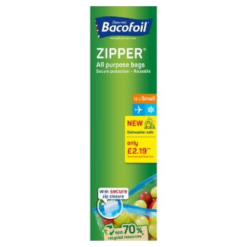 (8 x 12's) BACOFOIL FOOD ZIPPER BAGS 1L(200x150mm)p2.19