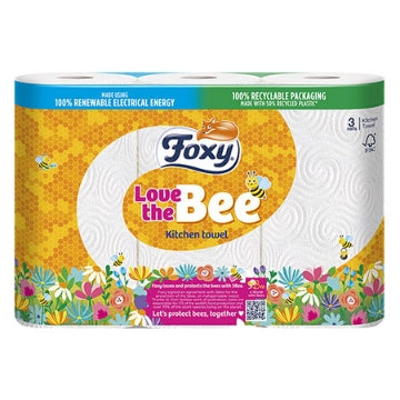 (4 x 3pk) FOXY LOVE THE BEE KITCHEN TOWEL 2ply