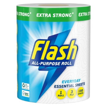 (12 x SINGLE) FLASH ALL PURPOSE EVERYDAY TOWEL 3Ply 150sht
