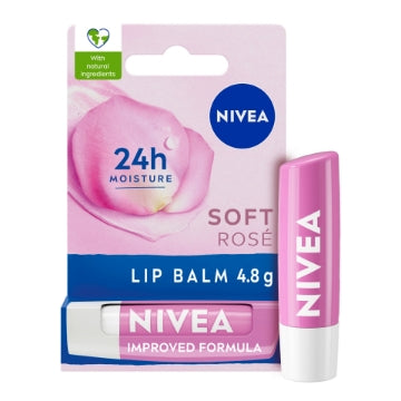 (12 x 5ml ) NIVEA - LIP CARE SOFT ROSE