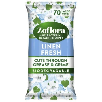 (6 x 70's) ZOFLORA ANTI BAC CLEANING WIPES LINEN FRESH