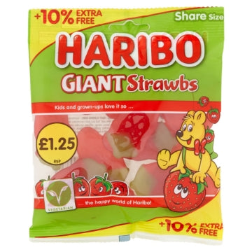 (12 x 154g) HARIBO GIANT STRAWBS 10% Ex Free