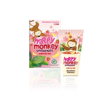 (6 x 180ml) HAPPY MONKEY SMOOTHIES STRAW/BANANA 4pk