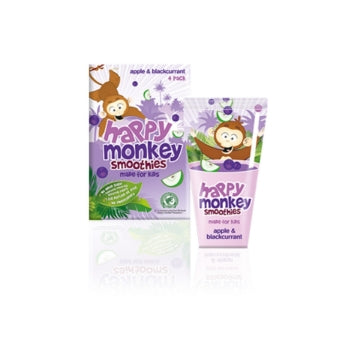 (6 x 180ml) HAPPY MONKEY SMOOTHIES APPLE BCURRANT 4pk
