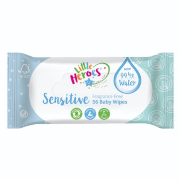(12 x 56's) LITTLE HEROES SENSITIVE BIODEGRADABLE BABY WIPES