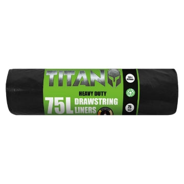 (20 x 10's) TITAN HEAVY DUTY DRAWSTRING LINER Blk 75L