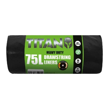 (10 x 20's) TITAN HEAVY DUTY DRAWSTRING LINER Blk 75L