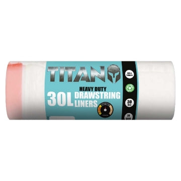 (20 x 20's) TITAN HEAVY DUTY DRAWSTRING LINER Wht 30L