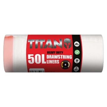 (10 x 20's) TITAN HEAVY DUTY DRAWSTRING LINER Wht 50L