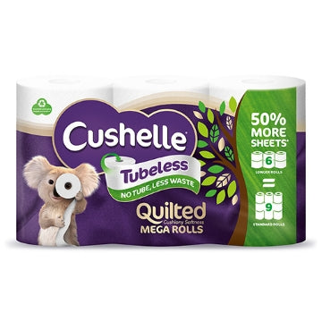 (4 x 6pk) CUSHELLE TUBELESS TOILET ROLL QUILT 50% MORE _