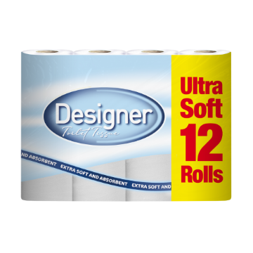 (5 x 12pk) DESIGNER ULTRA SOFT TOILET ROLL - WHITE VALUE PK 2ply