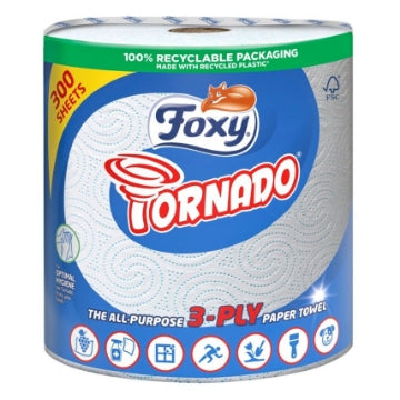 (6 x 1 x 300Sht) FOXY TORNADO - KITCHEN TOWEL 3ply (300sht) uk