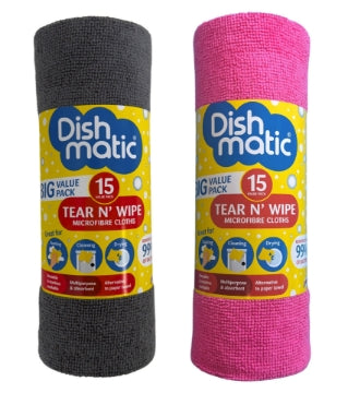 (6 x 15pk) DISHMATIC MICROFIBRE TEAR N WIPE