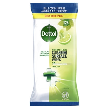 (6 x 126's) DETTOL SURFACE WIPES LIME & MINT 126's