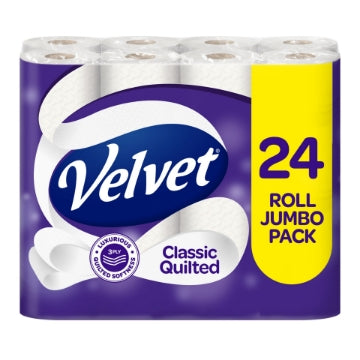 (1 x 24pk) VELVET CLASSIC QUILTED TOILET ROLL 3ply 150Sht