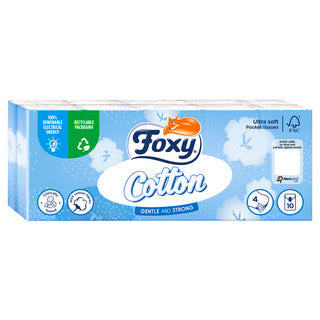 (10pk x 16) FOXY COTTON POCKET TISSUES 4ply 10fill(eu/plt)FSC®
