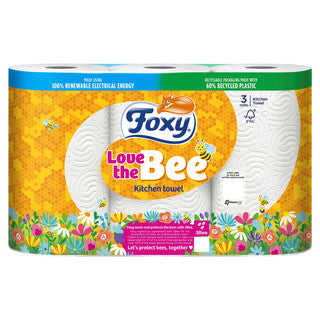 (3pk x 4) FOXY LOVE THE BEE KITCHEN TOWEL 2ply FSC®