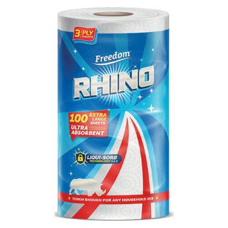 (SINGLE x 6) RHINO KITCHEN TOWEL WHITE 3PLY (1x70sht)