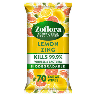 (70's x 6) ZOFLORA ANTI BAC CLEANING WIPES - LEMON ZING