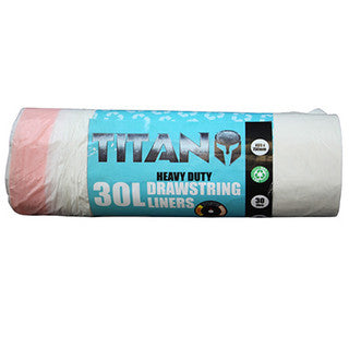 (20's x 20) TITAN HEAVY DUTY DRAWSTRING LINER Wht 30L CO:TR(P)