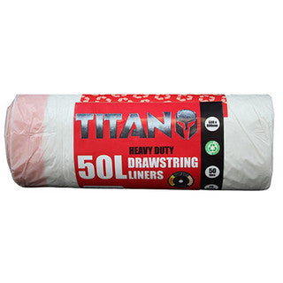 (20's x 10) TITAN HEAVY DUTY DRAWSTRING LINER Wht 50L CO:TR(P)